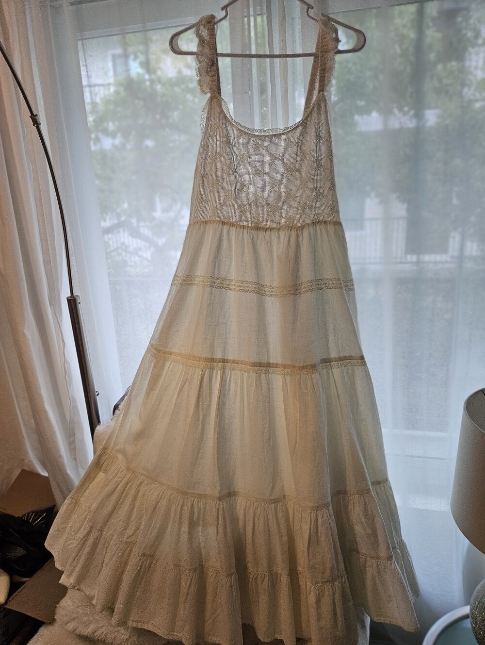 NWT Kimchi Blue Urban Outfitters Ivory Lace Cotton Maxi Dress Tiered Size M